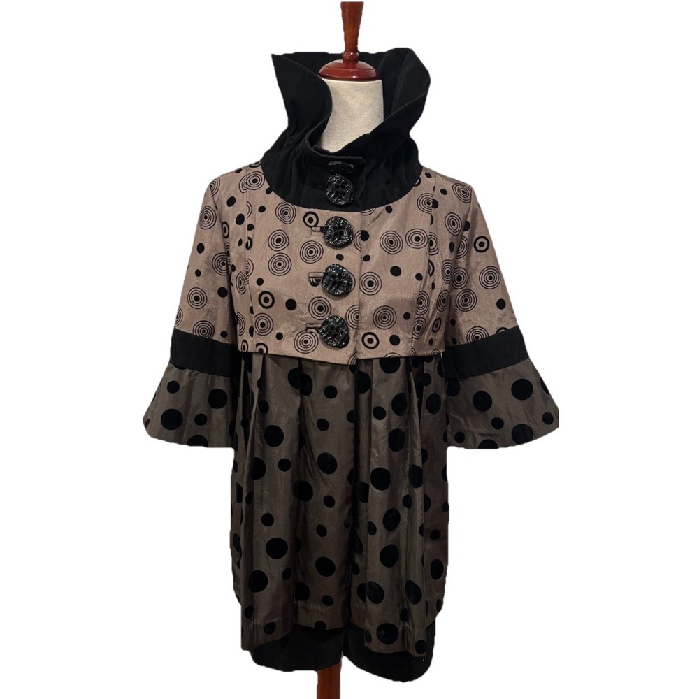 AN REN NEW YORK Black/Brown Whimsical Jacket Velvet Polka Dots Layered Women's S